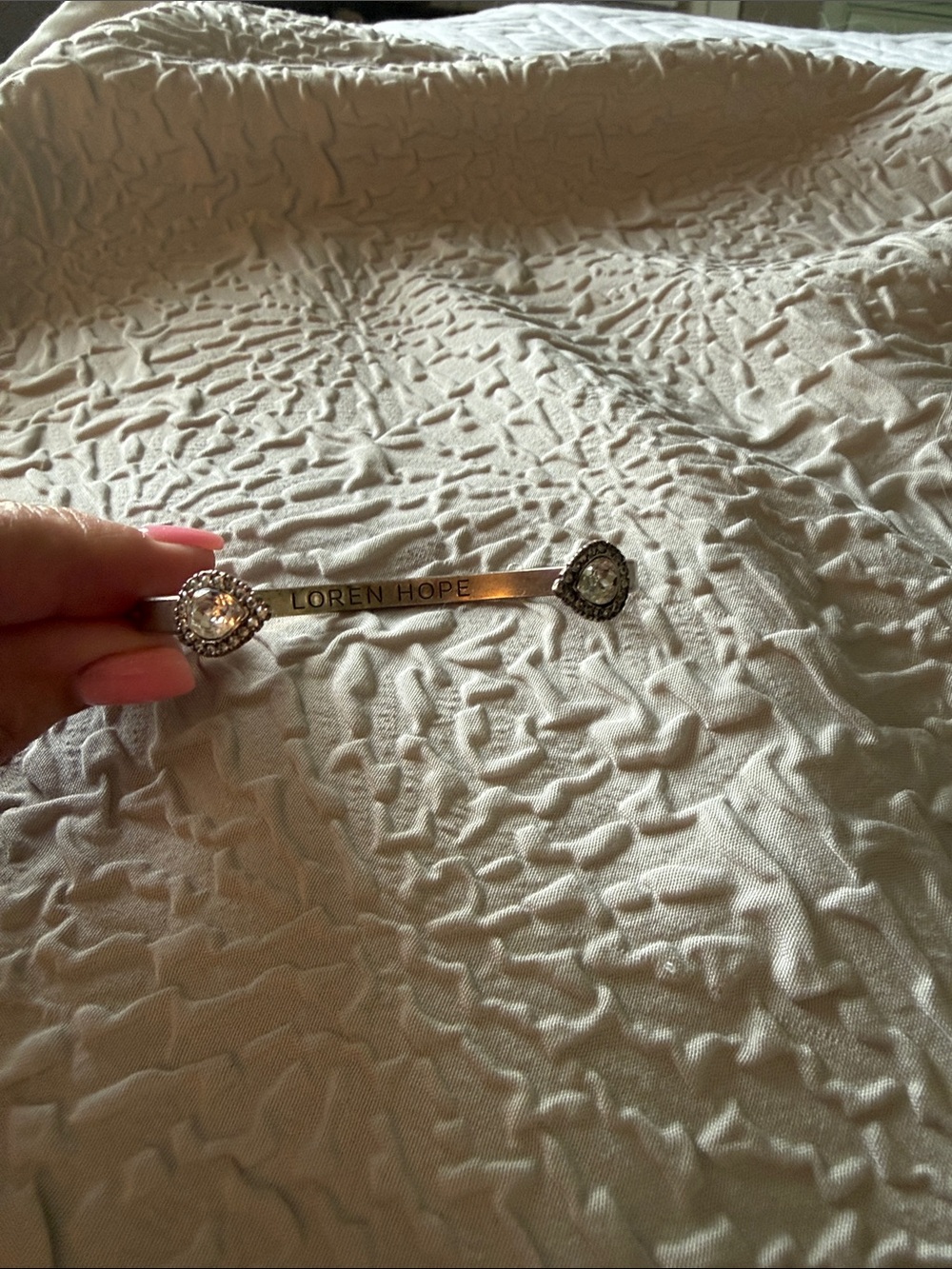 Loren Hope Silver Bar Bracelet with Clear Crystal Ends